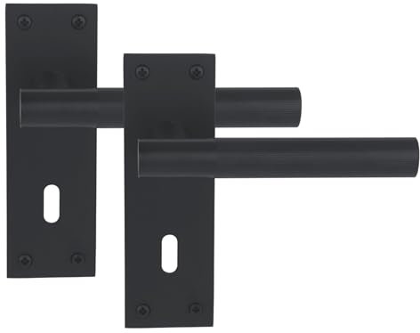 HANDLEZONE® 1 Pair of Levada Grip Black Matt Designer Lever Lock Door Handle Set on Long Flat Backplate, for Internal Doors
