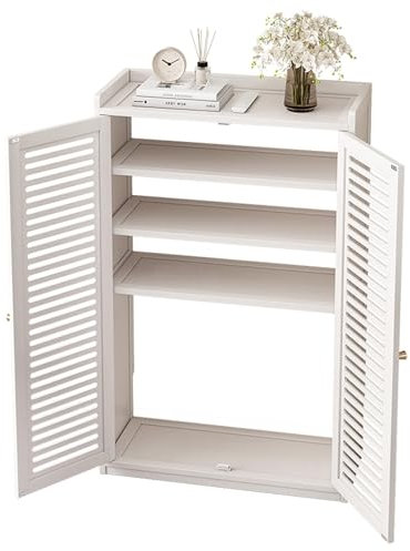 Router Schrank Verdicktes Bambusmaterial Magnetisches Türdesign Verstellbare Regale Multifunktional Router Aufbewahrungsbox für Büro und Haus(White,59 * 25 * 97cm)