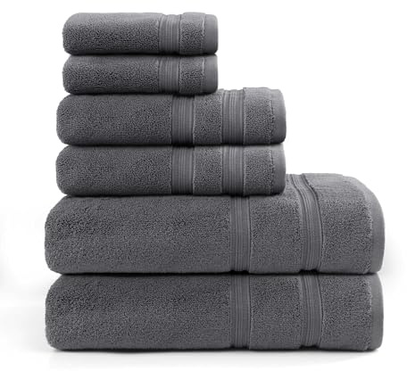 Tommy Hilfiger - Bath Towels, Super Soft & Absorbent Premium Material with Zero Twist, Oeko-Tex Certified (Harborside Solid Charcoal Grey, 6-Pack)