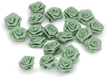 Creativery Satinrosen 15mm 20 Stück - Farbauswahl - farbecht & waschbar - Kleine Stoffrosen zum Aufnähen - Satin Röschen zum Basteln Nähen Kleben Dekorieren - Eukalyptus 509