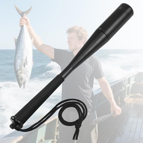 Starvortex Aluminium Fischbetäuber, 25CM Langlebig Fischtöter Holz mit Rutschfester Schaumgriff, 25mm Durchmesser Fisch Totschläger Angeln mit Hakenlöser, Tragbar Angelzubehör mit Lanyard (Schwarz)