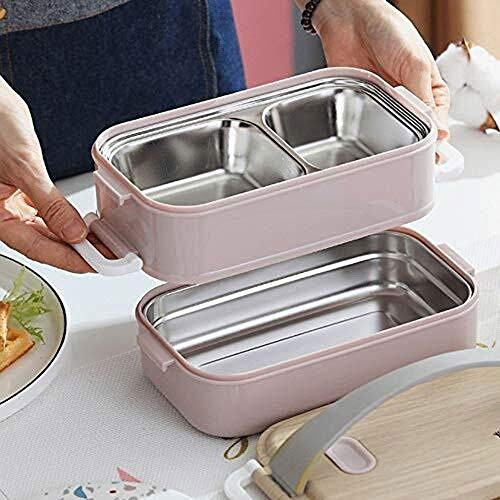 BDSHGRDH boîte à lunch, Boîtes à Bento boîte à déjeuner, boîte à déjeuner double couche étanche de grand volume, valve respirante, isolation d'injection d'eau(Pink,Double 1600ml)