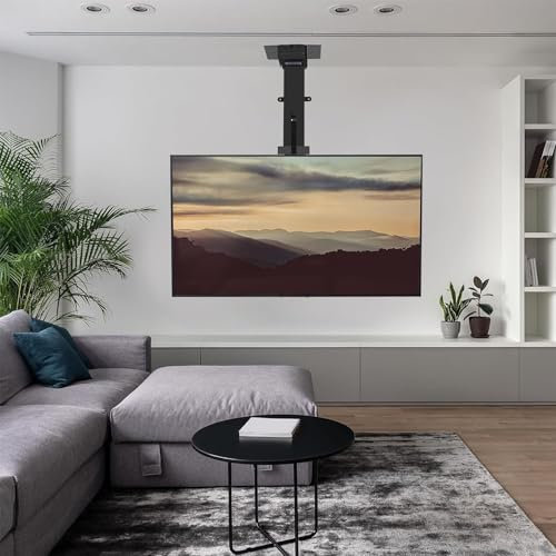 GUODDM Motorized Ceiling TV Bracket, Tape Remote Control Electric TV Lift With 360° Rotation Left And Right, Floor And Ceiling Installation Methods, Fits 32-70 Inch Flat And Curved TVs(1300-2300mm)