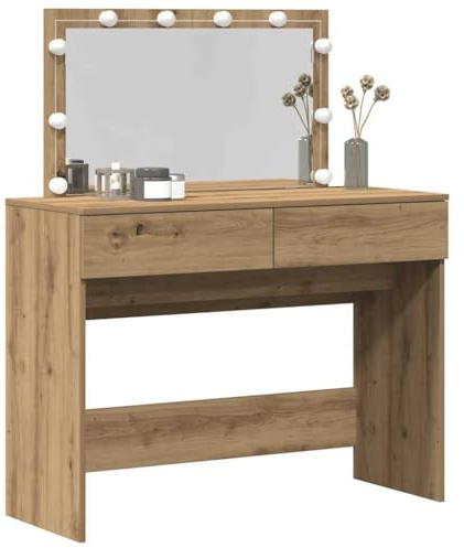 vidaXL Schminktisch Artisan-Eiche 100 x 40 x 120 cm Holzwerkstoff | Die LEDs strahlen ein kaltes Weiß aus, ideal für deine Beauty-Routine,