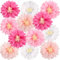 SUNBEAUTY Pink White Daisy Tissue Paper Pom Poms 14‘’ Large Tissue Flowers Hanging Daisy Decor Spring Summer Pink Fans Garden Party Decorations for Wedding Tea Party Wall Backdrop Baby Shower Decor