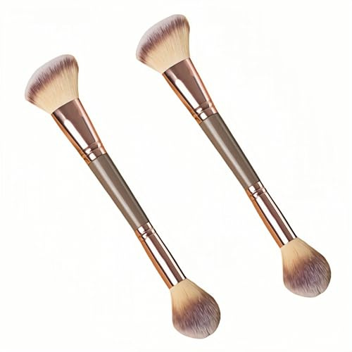 2-in-1 Dual-Ended Makeup Brush for Foundation, Concealer & Powder – Soft Synthetic Bristles, No Shedding, Travel-Friendly, Blending & Contouring (Brown)，Double-Ended Makeup Brush Set，7.68''