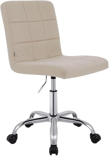 CLP Arbeitshocker höhenverstellbar mit Lehne und Rollen Darfield, Arbeitsstuhl ergonomisch 360° drehbar, Kosmetikstuhl bis 150 kg belastbar, Farbe:Creme, Material:Stoff