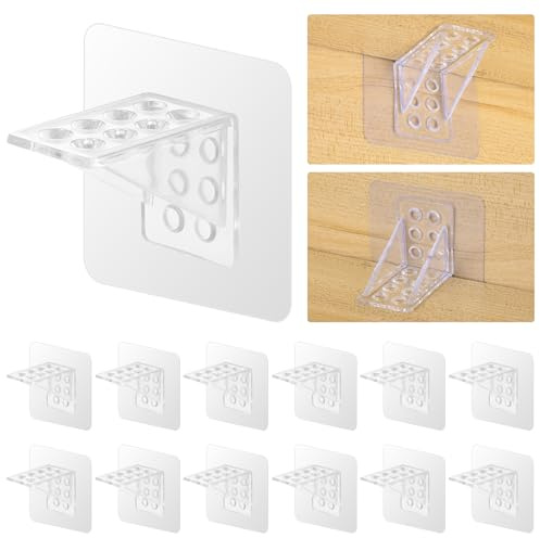 12 Regalbodenträger Selbstklebend,Regalbodenhalter,Regalträger Stützen,Fachbodenträger,Kleiderschrank Einlegeboden Halterung,Transparente Stützstifte, Regalhalterung Unsichtbar Schrankboden Halter