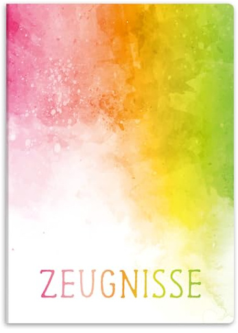itenga Zeugnismappe A4 – Sichtbuch 20 Hüllen (für 40 Dokumente) – extra stabile Klarsichthüllen – Kunststoffeinband mit hochwertigem Motivdruck – Dokumentenmappe (Motiv Regenbogen Aquarell)