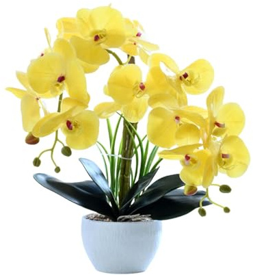 Orchideen Künstliche Blumen 40cm 14Blütenblätter Künstliche Orchidee,Gelb | Künstliche Phalaenopsis Orchidee, 3D Gedruckt, Dekoration für Zuhause und Büro, aus Polyurethan, Kunststoff und Metalldraht