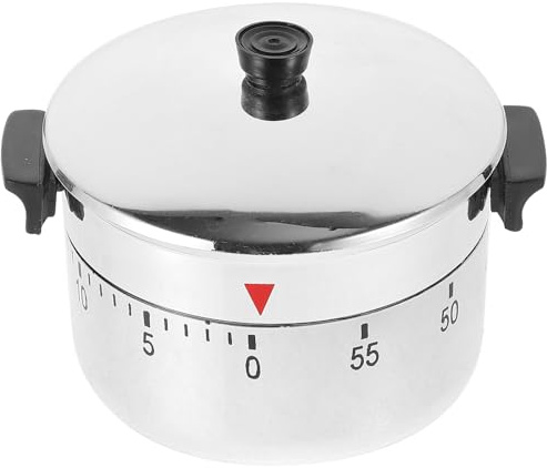 Minuteur Mécanique Cuisine de Cocotte, 60, Argenté | Compte à Rebours Clair, Réglage Manuel Simple, Plastique et Métal, pour Cuisson, Barbecue, Usage Quotidien