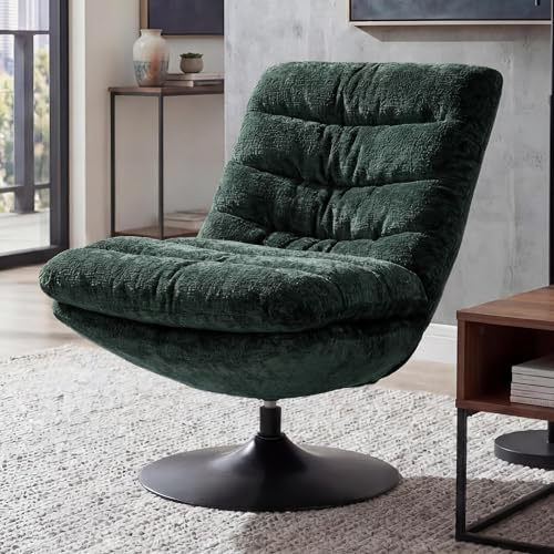 Mendler Loungesessel HWC-Q29, Cocktail-/Polster-/Relaxsessel Sessel drehbar Stoff Chenille (470g/m²) Öko-Tex Stahl - grün