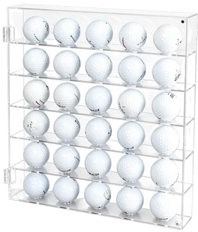 Acryl Vitrine, 30 x 31,8 x 6 cm Transparente Aufbewahrungsbox für 30 Golfbälle Golfball Vitrine mit Staubdichte Tür und Löcher zur Befestigung von Golfbällen für Wohnzimmer Schlafzimmer Schaufenster