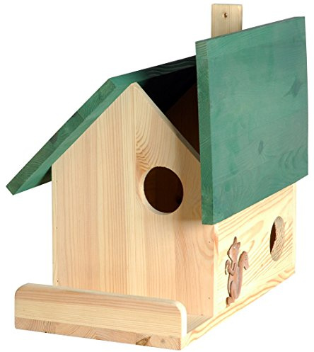 dobar® 22218e Eichhörnchenkobel - Schlafplatz für Eichhörnchen - Eichhörnchennest aus Massivholz - Überwinterungsstation zum Aufhängen - 26 x 47,5 x 34,5 cm - Grün