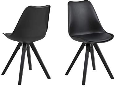 AC Design Furniture Nadia Esszimmerstühle 2er Set, Schwarzes Küchenstühle, Kunstledersitz und Holzbeine, Schwarz/Schwarz, Esszimmermöbel im Skandinavischer Stil, B: 48,5 x H: 85 x T: 55 cm