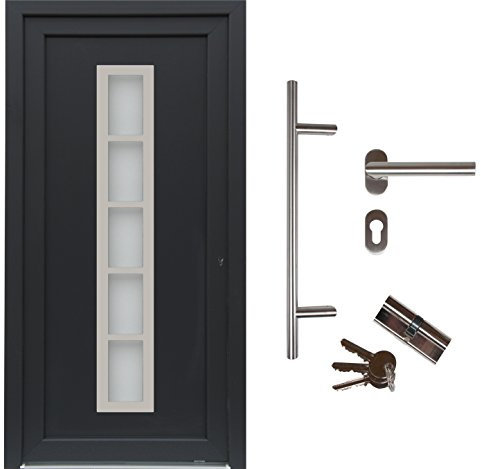 kuporta Kunststoff Haustür Sonara Türen 108 x 208 cm DIN rechts außen anthrazit/innen weiß mit Stoßgriff-Set