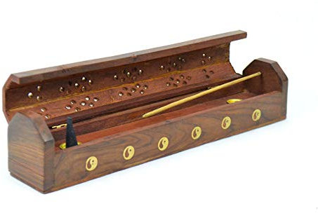 Coco Papaya Porte-encens en Bois avec Rangement/boîte à encens Motif Yin Yang