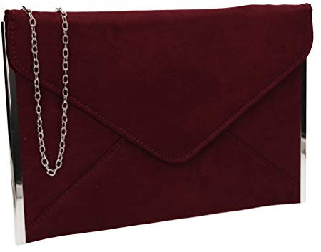 Swanky Swans Women's Louis Suede Slim Envelope Party Prom Clutch Bag Clutch Red (Burgundy) ,2x18.5x29 cm (W x H x L)