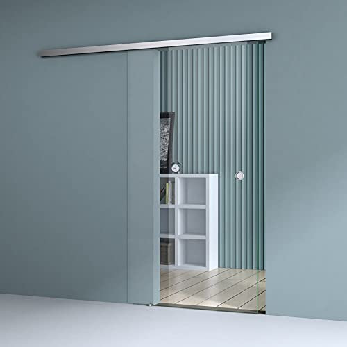 Durovin 775 * 2050mm Internal Sliding Glass Door - Clear Glass - Round Handle - with Track 5ft for Bathrooms Kitchens Living Room Bedroom
