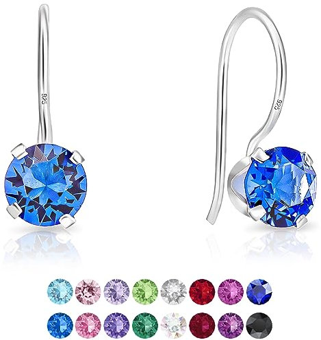 Orecchini Punto Luce Blu - Orecchini Zaffiro Argento 925 con Cristallo Austriaco 6 mm - Orecchini Blu Pendenti - Orecchini Donna Blu - Orecchini Blu Donna - Orecchini Zaffiro Blu