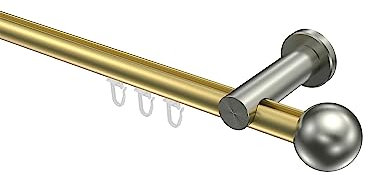 Interdeco Gardinenstangen mit Innenlauf Messing-Optik/Edelstahl-Optik 20 mm Ø Platon Luino, 180 cm