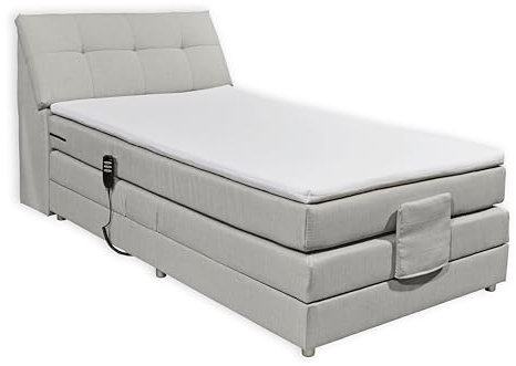 CARPINO Boxspringbett 120x200 elektrisch verstellbar, Silber - Bequemes Einzelbett mit dekorativer Steppung & Komfortschaum Topper - 120 x 110 x 234 cm (B/H/T)