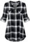 Odosalii Womens Zip Up Plaid Tunic Blouse Rolled Up Sleeve Polo Top Check Shirts, XXL, #1black