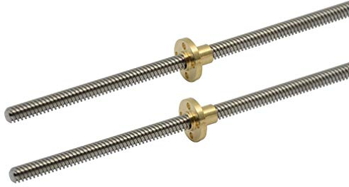 ReliaBot 2pcs 500mm T8 Tr8x8 Lead Screw and Brass Nut (Acme Thread, 2mm Pitch, 4 Starts, 8mm Lead) for 3D Printer Z Axis