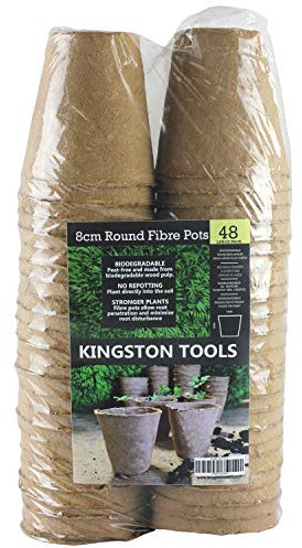 Kingston Tools Round Fibre Pots 8cm Gardening Pot — Peat-Free Biodegradable Wood Pulp — Ideal for Seeds, Seedlings and Cutting Pack of 48