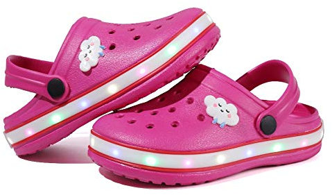 VIYEAR Kinder Jungen Mädchen LED Clogs Süße leichte Sommer Hausschuhe Garden Beach Sandalen, 24 EU, Rosenrot