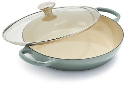 Le Creuset Cazuela de buffet con tapa de vidrio, 3.5 cuartos de galón, sal marina
