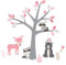 Little Deco Wandaufkleber Waldtiere Zoo I Wandbild 82 x 53 cm (BxH) grau I REH Waschbären Eule Wandtattoo Babyzimmer Mädchen rosa Deko Sticker Kinderzimmer DL524-6