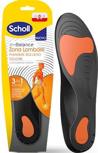 Scholl In-Balance Zona Lombare, Plantare Sollievo Dolore, Lombalgia, Plantari con Gel Ammortizzante a Doppio Strato con Supporto Flessibile per la Zona Lombare, Taglia M (40-42), 1 Paio