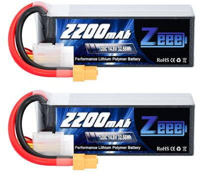 Zeee 4S Lipo Akku, RC Akku 14,8V 2200mAh 120C Lipo Batterien mit XT60 Stecker für UAV Drones FPV Rennrad Quadcopters Flugzeug Hubschrauber RC Boot RC Auto (2 Packungen)