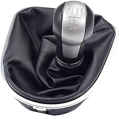 Hacreyatu Schaltknauf + Schaltsack + Rahmen - Leder - 5 Gang für Seat Altea Leon II Toledo III 2004-2012 (5 Gang)