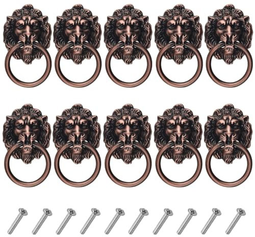 WMYCONGCONG 10 PCS Löwenkopf Schublade zieht 2,68 x 1,56 Antike Bronze Schrankknöpfe Tür Ring zieht Griffe für Schublade Schubladen Schrank (Red Bronze)