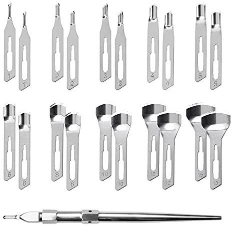 Set 4, 20x Hohlmeißelklingen (je 2x) 1x Halter für die Fußpflege, 10 Größen Mixset Starterset