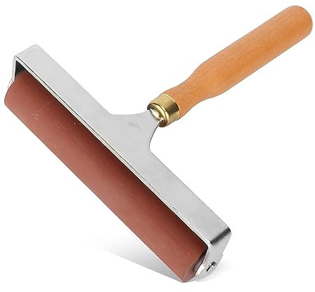 Rubber Brayer Roller,Soft Flexible Small Paint Roller Elastic Craft Wood Glue Roller Woodworking Roller with Composite Wooden Handle for Printmaking,Scrapbooks,Paintings, Paper Crafts(15cm)