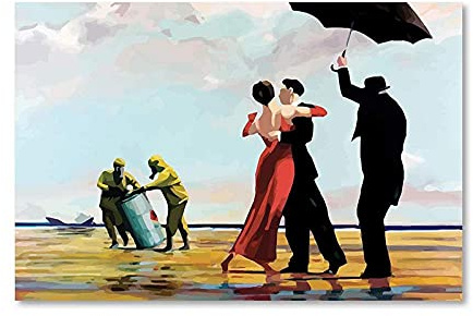 XIANGPEIFBH Banksy Wandkunst Bilder Strand Leinwand Gemälde Paar tanzende Poster und Drucke für Wohnzimmer Wanddekoration 40x65cm (16x26inch) ungerahmt