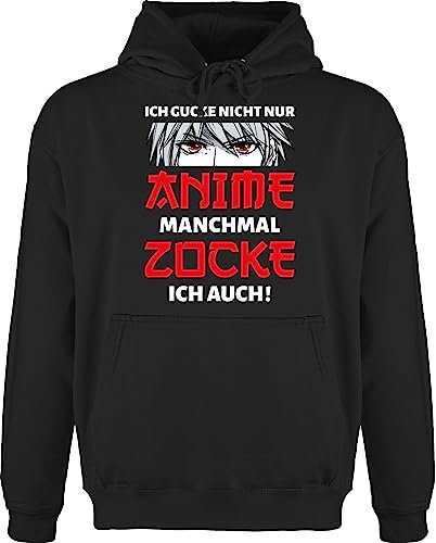 Hoodie Herren Pullover Männer - Geschenke - Ich gucke nicht nur Anime manchmal zocke ich auch Junge - L - Schwarz - oberteile geschenk+anime manga pulli zocken pullis gaming hoodi guck hoodies
