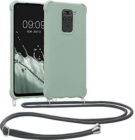 kwmobile Necklace Case kompatibel mit Xiaomi Redmi Note 9 Hülle - Cover mit Kordel zum Umhängen - Silikon Schutzhülle Graugrün