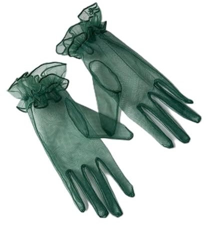 PTNKUIIY Hochzeit Braut Handschuhe,Tüll Kurze Vintage Abendhandschuhe Opern Party Handschuhe Sommer Sonnenschutz Transparent Netzstoff Mesh Handschuhe Damen Fasching Kostüm Accessoires,Grün