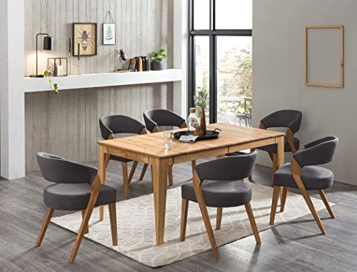 expendio Tischgruppe Ausziehtisch Alwin 1XL 160(210) x90 cm Eiche rustikal + Stühle Alani 1 Bezug Hera anthrazit Varianten, Anzahl Stühle:mit 4 Stühlen
