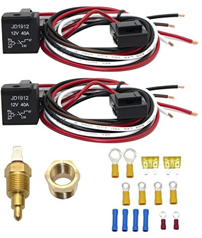 12V 40 Amp Dual Electric Fan Relay Kit Radiator Electric Fan Thermostat Kit Temperature Sensor Switch 185 On 175 Off,Dual Electric Fan Wiring Kit