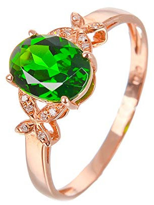 Gualiy Diopsidring Damen 18 Karat, Verlobungsring mit Diopsid Schmetterling Ring mit Grün Diopsid Partnerringe Verlobungsringe Größe 54 (17.2)