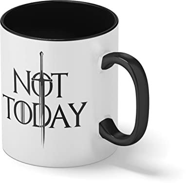 Not Today Game Of Thrones Arya Stark Blanc tasse de café avec jante noire et poignée Mug