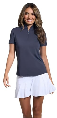 IBKUL Athleisure Wear Sun Protective UPF 50+ Icefil Cooling-Short Sleeve Mock Neck-87000 Charcoal/Solid/M
