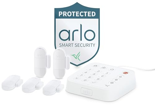 Arlo Sistema di sicurezza domestica, sistema di allarme con hub sensore tastiera cablata, 5 sensori 8 in 1 e cartello da cortile, nessun contratto richiesto, installazione fai da te, bianco, SS1501