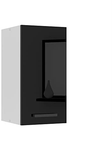 Belini Hängeschrank Küche, Küchenschränke SG. Breite 30 cm. Oberschrank mit 1 Tür, Küchenhängeschränke, Wandschrank Hängend, Schwarz Hochglanz