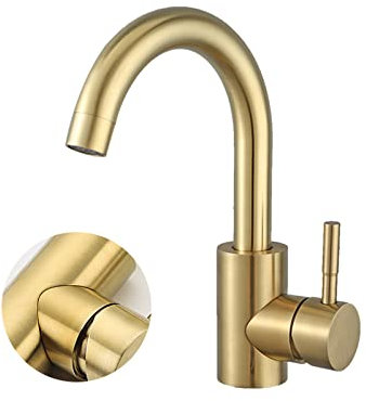 SWHC Rubinetto Bagno Lavabo, 360° Girevole Miscelatore Lavabo Bagno 304 Acciaio Inossidabile Miscelatore Bidet Oro Spazzolato Rubinetto Bidet Rubinetti Monocomando Bagno
